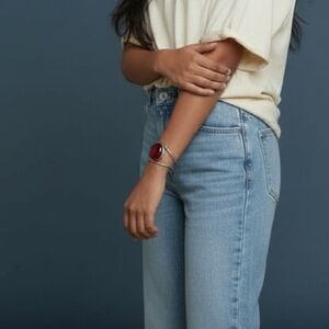 Silver Modernist Open Cuff Bracelet with Large Red Glass Stone